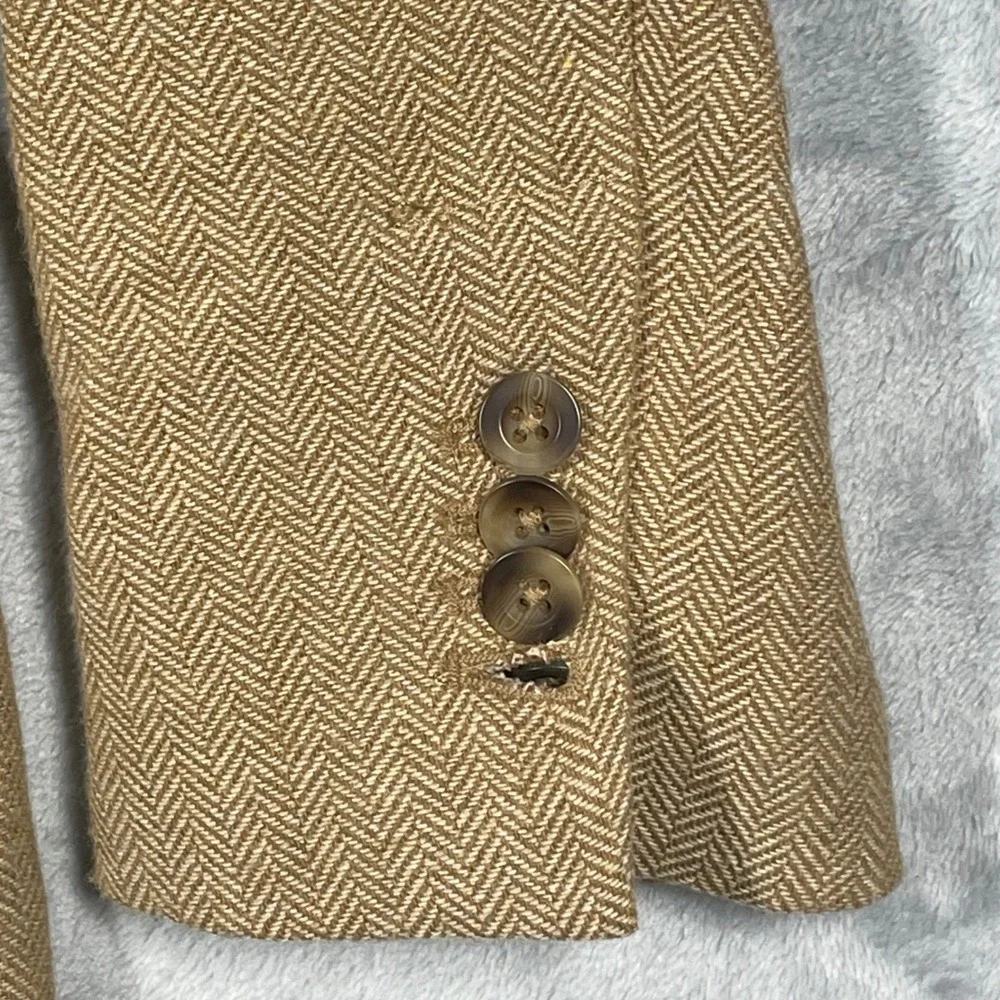 Chaps Mens Herringbone Blazer Tan Wool Blend Sport Coat Unstructured Size Small